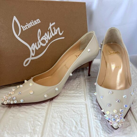 Christian Louboutin Shoes - Christian Louboutin Pumps Metallic Glitter DEGRASPIKE 70 PATENT Ivory